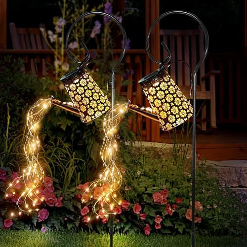 WDLFCGC 2 Pack Solar Watering Can with Lights,Solar Outdoor Garden Decor Waterproof Hanging Lantern Landscape Lights Outside Decorations for Yard Lawn Patio Gardening Gifts.
