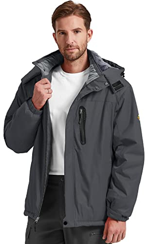 Kugnala Winter-Skijacke für Herren, wasserdicht, warm, Fleecefutter, Berg, winddicht, Regenjacke, S-5XL