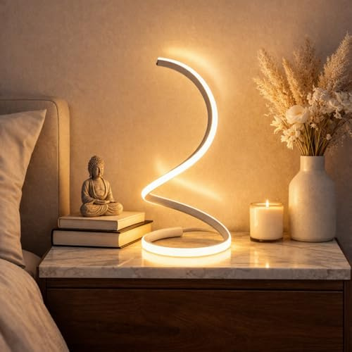 Arcadia Lampada da Comodino LED - Luce Notturna Dimmerabile Bianco Freddo, Naturale e Caldo - Design a Spirale Moderno 3200 Lumen - Abat-jour per Camera da Letto, Scrivania e Salotto (2 Unità)