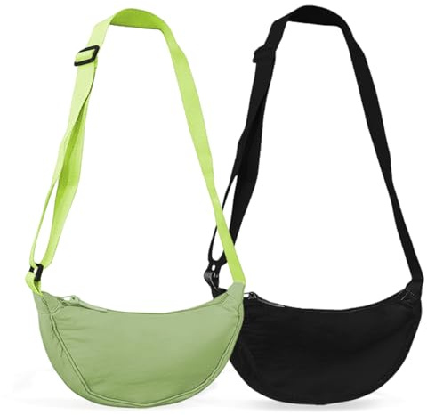 EUPSIIU 2 Pezzi Borsa a Tracolla da Donna a Mezza Luna Borsa a Tracolla da Donna, Nylon Crossbody Bag, Borsa a Spalla con Tracolla Regolabile, Borsetta a Mano con Catena Crossbody Bag (Nero,Verde)