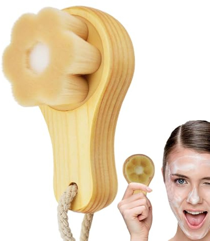 Manuale della spazzola per la pulizia del viso, spazzola per la pulizia del viso in legno | Scrubber per il viso da donna a forma di di pruno,Spazzola per la pulizia dei pori con setole morbide per la