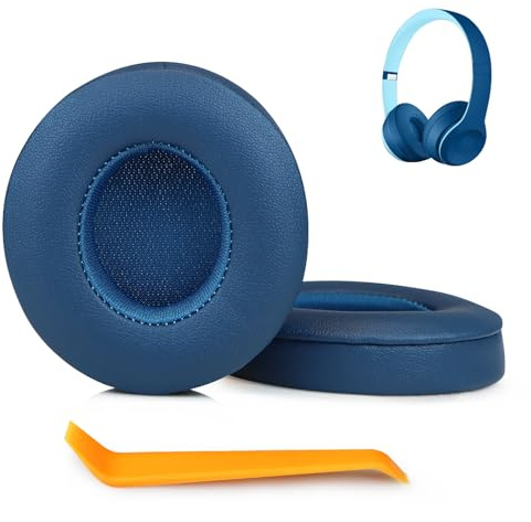SINOWO Earpads Replacement for Beats Solo 2 & Solo 3 Wireless On-Ear Headphones,Solo2 Solo3 Ear Pads Cushions with Noise Isolation Memory Foam,Soft Protein Leather(Pop Blue)