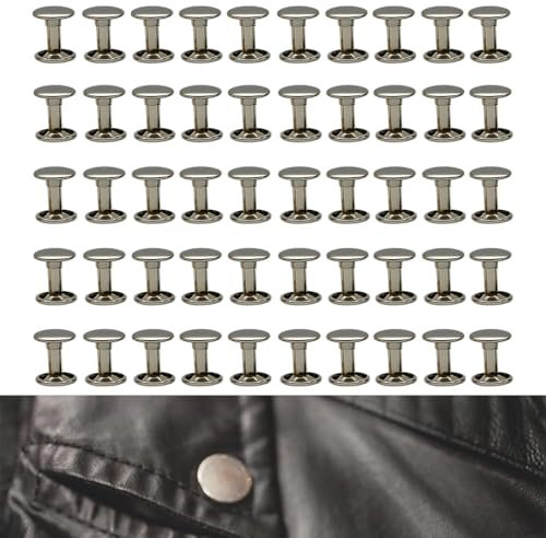 50 Set Rivetto in Pelle, Doppio Cappuccio Rivetto in Metallo Rivetti Decorativi a Testa Tonda Rivetti in Pelle, Borchie tubolari in Metallo per Borsa in Pelleri Piedi Funghi Rivetti Artigianali