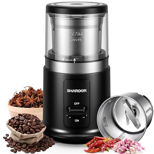 SHARDOR Coffee Bean Grinder Electric with Removable Stainless Steel Bowl,75g Large Capacity for Coffee Bean,Dried Spice,Pepper,Grain,38000rpm Powerful Grinder Motor