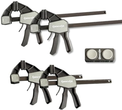 OMNIVOR - Lot de 4 Serre‑Joints à Une Main à Serrage Rapide 2 × 150 mm + 2 × 300 mm Force 68 kg + Connecteur