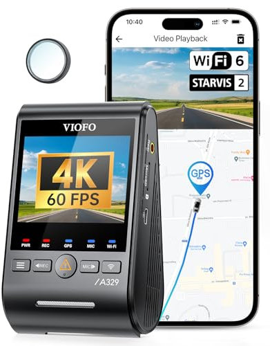 VIOFO A329 1CH 4K 60FPS Dashcam Auto vorne, Wi-Fi 6 Autokamera STARVIS 2 Sensor, Sprachsteurung, mit CPL Filter für vorne, Externe max. 4TB SSD-Speicher