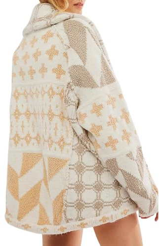 ABYOVRT Women Cardigan Sweater Shawl Collar Button Down Oversized Sweaters Boho Fall Coat (One Size,White)