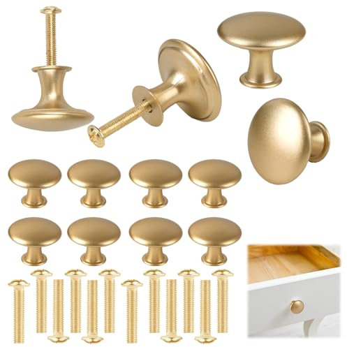 Tikplus 12 Stück Möbelknöpfe Gold, Edelstahl Schrankknopf mit Schrauben, 30mm Schubladenknöpfe, Kommodenknöpfe Runde, Vintage Schrankknäufe, Schrankknöpfe für Türknauf Möbelknopf usw.