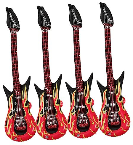 GETAJGHSD 4 Pz Chitarra Gonfiabile Oggetto Di Scena Finto Gonfiabile Set Da Gioco Chitarra Esplosiva Per Bambini Divertente Strumento Gonfiabile Chitarra Elettrica Gonfiabile Giocattoli Pvc