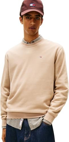 Tommy Jeans Sweat Homme Regular Fit Flag Fleece Col Ras-du-Cou, Beige (Coastal Taupe), M