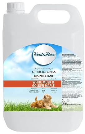 Artificial Grass Cleaner – Powerful 3-in-1 Disinfectant, Deodoriser & Cleaner Removes Bacteria & Neutralises Pet Odours Pet-Friendly (5 Litre, White Musk & Golden Maple)
