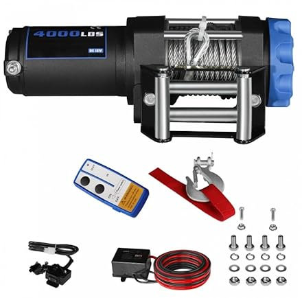 Cabrestante eléctrico 1.8 toneladas 4000LBS 12V con mando a distancia para grúa coche 4x4 fuera de la carretera remolque barco marina neumático fuerte cable de acero 10 metros