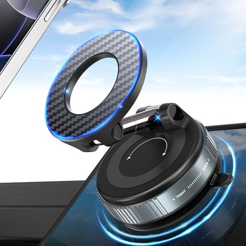 PlusAcc Supporto Telefono Auto Ventosa Magnetico – Fissaggio a vuoto, Rotazione 360°,Installazione in un secondo, Compatibile con iPhone 12/13/14/15/16/17 Air/Pro/Pro Max
