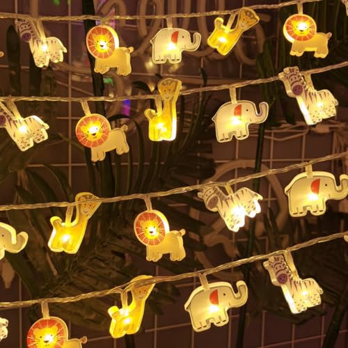 Catena luminosa con animali da 2 m, 12 LED, per cameretta dei bambini, luci decorative per passeggino, catena di luci per bambini, luci Fairy Lights per tenda, letto, camera da letto, matrimonio
