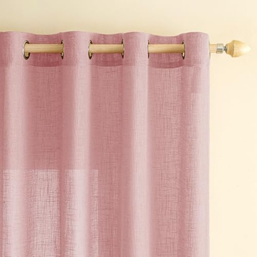 EMEMA Leinenvorhang Gardinen Vorhänge mit Ösen Rosa 2er H145xB140cm | 2er Set Leinenvorhang mit Ösen Halbtransparent für Wohnzimmer Dekoschal Kinderzimmer Schlaufenschal Küchengardinen 140x145cm