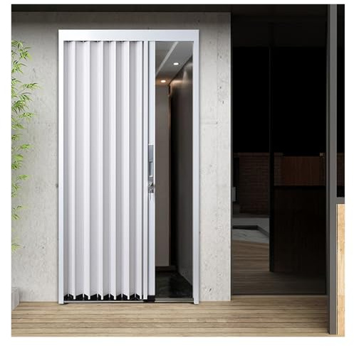 Akkordeon-Tür, anpassbar, weiß, V-Form, Innen-Klapptür, Größen 61 - 198 cm breit, Aluminium, Multifold-Design für Zuhause und Büro, 63,5 x 203 cm