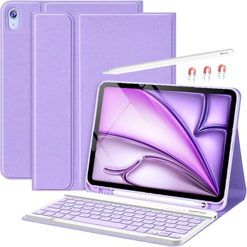 Tastatur Hülle für iPad Air 11 M4&M3&M2 2024-2026 Air 5/4 2020-2022 10.9'' | Schutzhülle mit Stifthalter & Auto Wake and Sleep, QWERTZ Deutsches Abnehmbarer Kabellose Tastatur für Pro 11 1st 2018-Lila