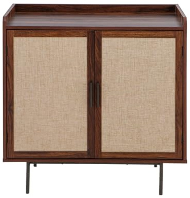 Calicosy Anrichte mit 2 Türen, Nussbaum-Dekor mit Stofffronten – Aufbewahrungsmöbel für Wohnzimmer oder Schlafzimmer – Vintage-Design – kompakt und elegant – Kollektion Jetson – L 80 x T 39,5 x H 79