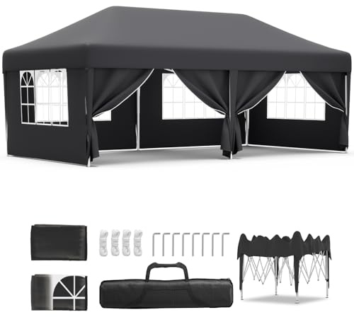JUMMICO Pavillon 3x6 Wasserdicht Stabil Winterfest Höhe Verstellbar,Faltpavillon Partyzelt mit 6 Seitenwänden,Pavillion UV Schutz 50+,Gartenpavillon Faltzelt für Party,Hochzeit,Garten, Innenhof,Grau