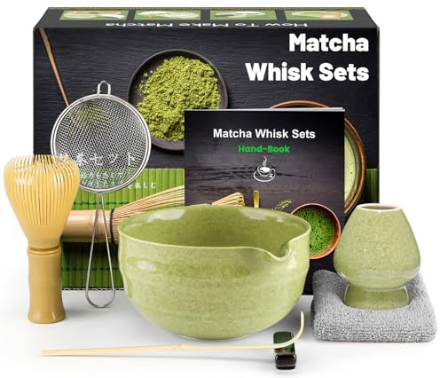 Matcha Set (7-Piece) Which Matcha Whisk, Matcha Cup, Matcha Bowl, Chasen, Matcha Sieve, Matcha Spoon,Ideal Starter Matcha Kit for Easy Matcha Making (Matcha Green)