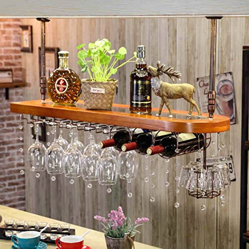 DUANHOZ Portabottiglie da soffitto sospeso, portabicchieri da Vino, portabottiglie da Vino in Legno massello, mensola sospesa, portabottiglie da Vino, mensole da soffitto gallegg