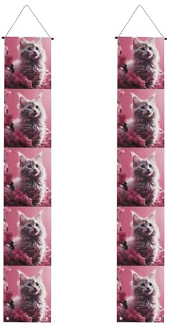Abschlussbanner für Veranda, YYHHAOFA rosa Töne, Katze, bedrucktes Dekor-Banner, Türschild, für drinnen und draußen, Hof, Party, 30,5 x 180,9 cm