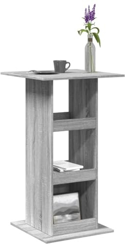 QUAHEAS Bartisch mit Ablagen Grau Sonoma 60x60x102 cm, robuster Holzwerkstoff Stehtisch für Küche Esszimmer, moderner Bistrotisch mit viel Stauraum, platzsparendes Design