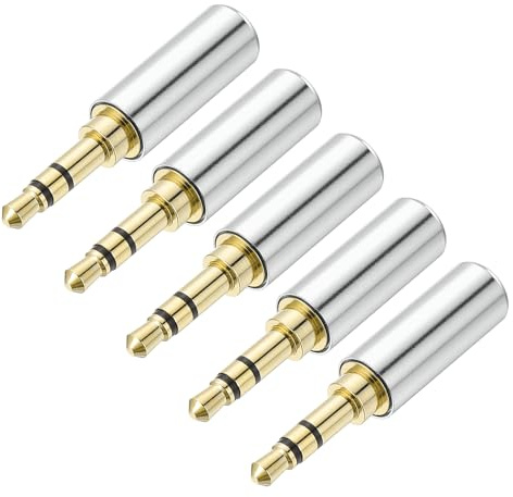 sourcing map 5Pcs 3.5mm Replacement Repair Plug Jack, 3 Pole Metal Stereo Male Plug 3.5mm Solder DIY Audio Cable Connector for Headphone Earphone Microphone Cable Repair, Bright Silver