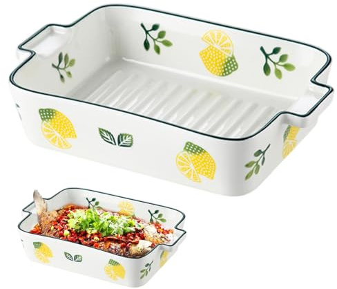 Piatti di casseruola per forno, piatto di telaio in ceramica a limone da 9x5, 9x2 pollici con manici, padella di lasagne grandi, padelle per cucinare, cena per torta, cucina