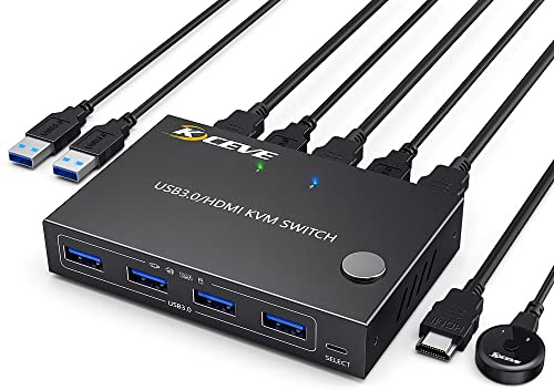 YOUTINGHDAV HDMI KVM Switch 1 Monitor 2 Computers, USB 3.0 KVM Switch for 2 Computer Share Mouse Keyboard, 4K@60Hz, EDID Emulator, with Wired Remote