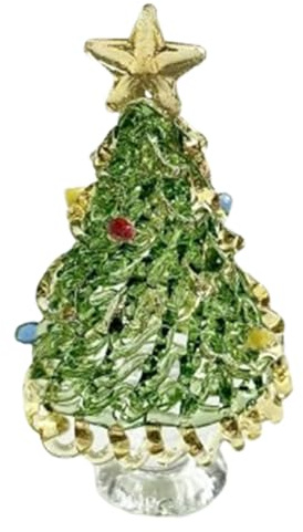 Xiyocadt Weihnachtsdeko Figuren, 6.5 * 3cm Weihnachtsbaum Glas, Kristall Mini Miniatur Weihnachtsfiguren, deko für Tischdeko Weihnachten (Grünes Gold)