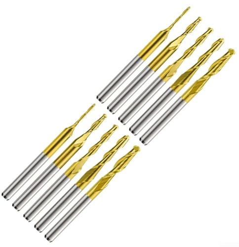 Hasaller 10 Stück 0,3 cm Schaft, Hartmetall-Kugelfräser, 2 Nuten, Spiralfräser für CNC-Fräsen von Holz und Metall