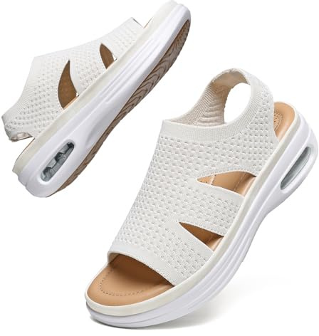 Hanani Women Walking Sandals Air Cushion Support Platform Elastic Ankle Strap Sport Slingback Ladies Open Toe Ourdoor Summer Shoes Comfortable Casual Wedge Sandals Washable Slide Sport Girls