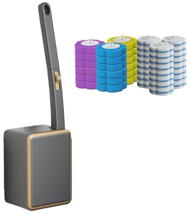 Scopino per WC USA e Getta con 42 ricariche per Bacchette, Bacchette per detergente per Tazza del WC e testine di Ricarica per Scrubber, Sistema di Pulizia USA Getta da Appendere alla Parete (Grigio1)