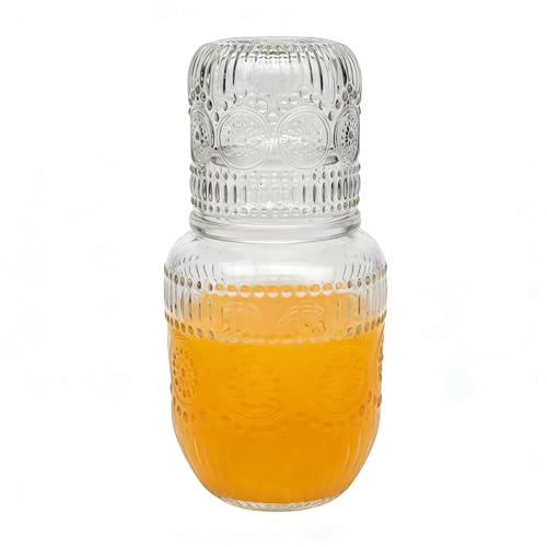 Jarra De Vidrio Con Vaso Incluido, 18x9,3cm, Garrafa De Agua Para Mesita De Noche, Jarra Con Diseño De Copo De Nieve, Para Mesita De Noche Dormitorio Cocina Y Bebidas