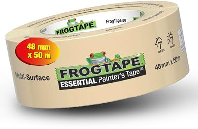 FrogTape Essential Malerband Innen & Außen, 48mm x 50m | Feinkrepp, Abklebeband, scharfe Kanten, 7 Tage ablösbar, FSC-zertifiziert, Kreppband