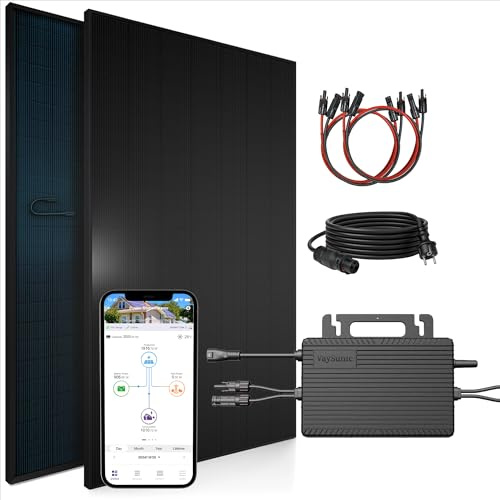 SUNNIVA® 920W Balkonkraftwerk BIFAZIAL FULLBLACK komplett Steckdose VAYSUNIC VM800WE-BE-P2 800W Wechselrichter, PV Solaranlage Komplettset,2x460W Glas-Glas Bifacial Solarmodule, 5m + 4x1m Kabelset