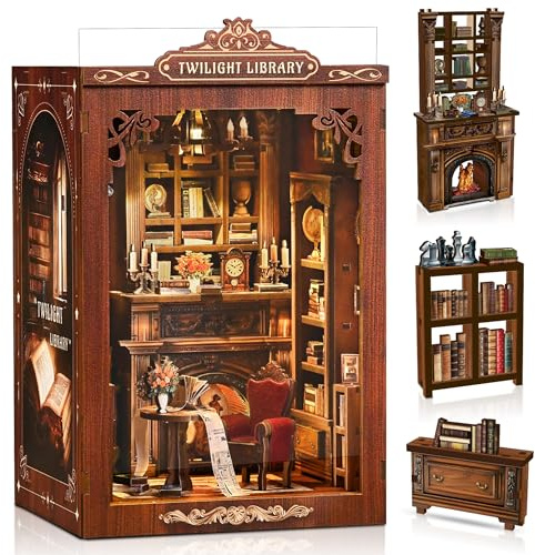 BokBook Nook kit för vuxna: LUMYCE gör-det-själv miniatyrhus med LED-ljus – träpussel 3D-pussel vuxna – bokstöd dekoration för kreativa bokälskare
