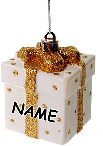 alles-meine.de GmbH 10 Stück Weihnachtsbaumkugeln/Anhänger - Geschenk Paket - WEIß & GOLDEN Glitzer -incl. Name - 7 cm - wasserfest - Innen & Außen - Deko Figur - Geschen..