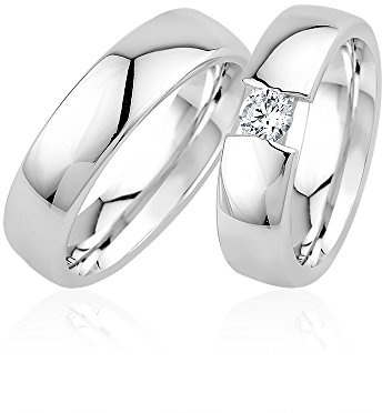 GIORO Alice 28 Eheringe Verlobungsringe Trauringe Freundschaftsringe Silber 925 *handgefasster Stein* Paarpreis Set Partnerringe Silber Weißgold Platin Optik Ringpaar Hochzeitsringe
