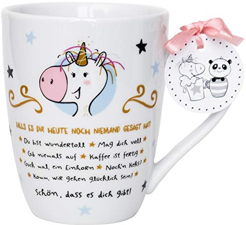Hope & Gloria 45348 Tasse Einhorn, Schön dass es dich gibt, Porzellan-Tasse, 40 cl, mit Geschenk-Anhänger, Weiß | Porzellan-Tasse, 40 cl, mit Geschenk-Anhänger, Weiß