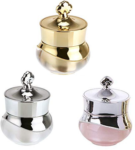 Feelairy Cremedose Leer 5g/5ml, 3 Stück Reise Döschen zum Befüllen Kosmetik Behälter Kunststoff Klein Plastik Tiegel mit Schraubdeckel für Kosmetikdose Lippenbalsam (Weiß Gold Pink)