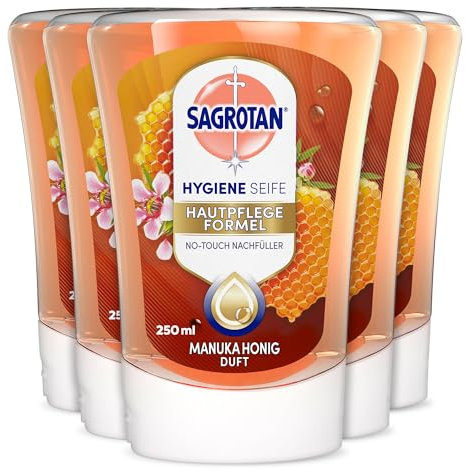 Sagrotan No-Touch Nachfüller Manuka Honig – Für den automatischen Seifenspender – 5 x 250 ml Handseife