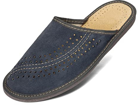 BAWAL Hommes Pantoufles en Cuir Suédé 40-46 EU (Bleu, Système Taille Chaussures EU, Adulte, Numérique, Moyen, 41)
