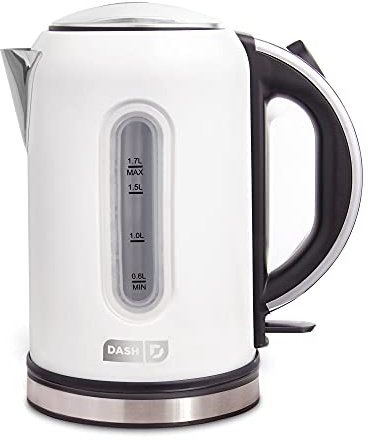 DASH DEK001MW Electric Kettle + Water Heater with Rapid Boil, Cool Touch Handle, Cordless Carafe, No Drip Spout + Auto Shut Off For Coffee, Tea, Espresso & More, 57 oz/ 1.7 L - Matte White