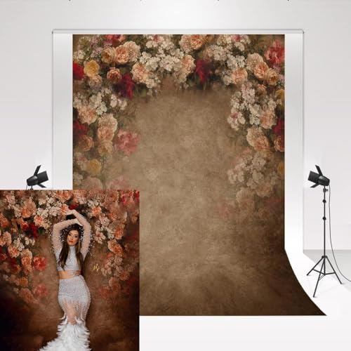 Kate Studio Hintergrund Braun 1,5x2,2m/5x7ft Vintage Luxus Blumenhintergrund Hochzeit Familie DIY Fotografie Hintergrund Kind Fotoshooting Photo Booth