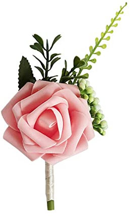Egurs Ansteckblume Hochzeit Bräutigam Braut Künstliche Rose Boutonniere mit Clip für Hochzeit Jubiläum Verlobung Abschlussball Zeremonie Rosa