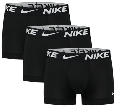 Nike Underwear Uomo Logo Print Trunks Pacco da 3 – Stampa Moderna su Tutta la Superficie, Elastico, vestibilità Comoda, Black/Black/Black, S
