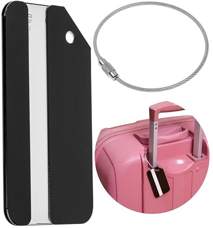 Kofferanhänger mit Adressschild, 1 Pack, in Schwarz, Aluminium Schild, für Flugreise, Kreuzfahrt, Metallgepäckanhänger, Namensschild Koffer, Adressanhänger, Taschenanhänger, Reise ID Etikett Aufhänger