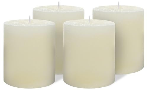 Brandsseller 4er Set Stumpenkerzen 9x10 cm – durchgefärbt & aus Paraffin – rustikale Kerzen mit langer Brenndauer – Dekokerzen für Tischdeko, Weihnachten & Feste – Creme